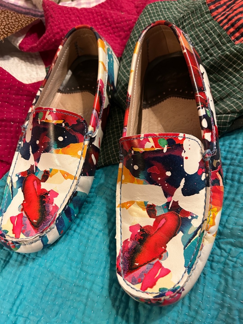 Robert Graham White Multi-Color Paint Splash Leather Loafers